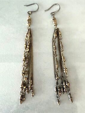 Versatile Lucky Brand Goldtone Chain Tassel Earrings, Boho Dangle
